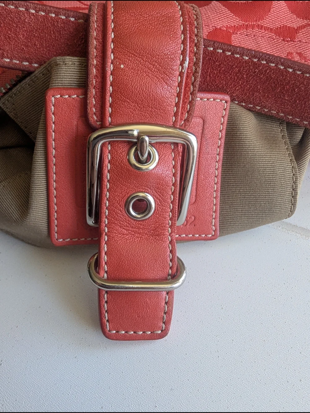 Coach Y2K Coral Red Demi Buckle Mini Shoulder Bag